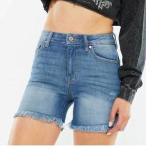 KanCan Cheyenne High Rise Fray Hem Shorts Medium Blue Size Large